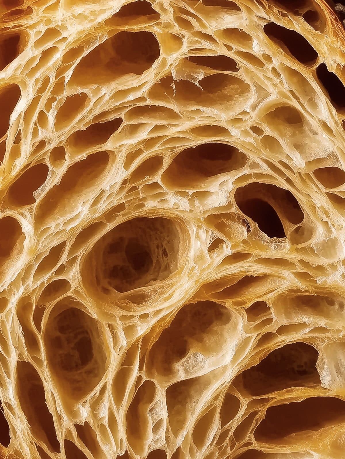 Close-up crumb of fresh-baked bread from the 1DM kitchen